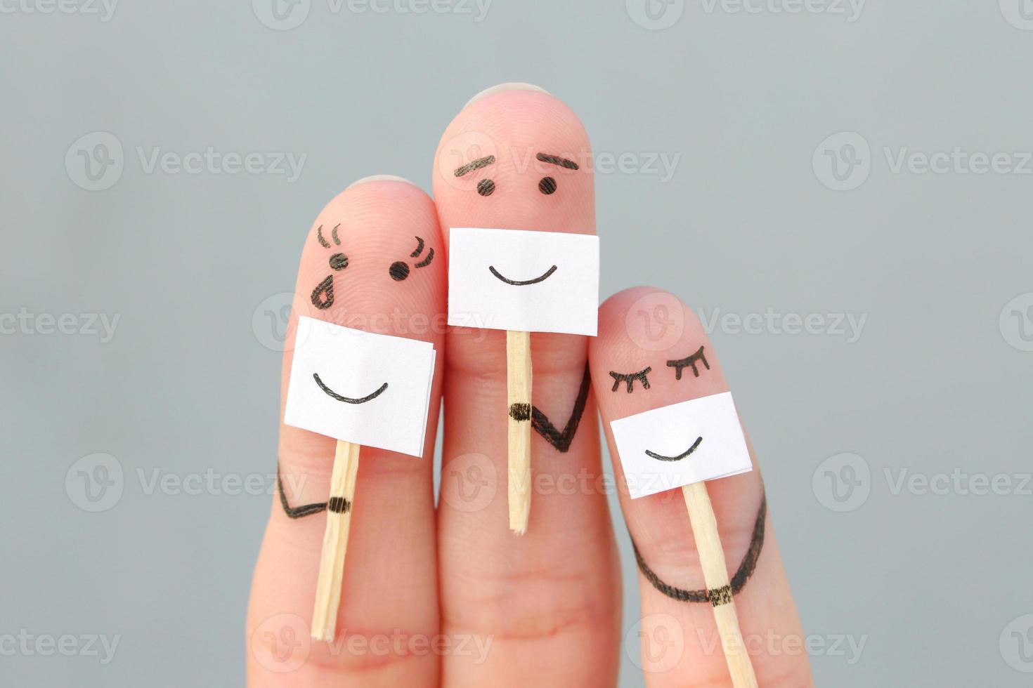 Finger Kunst von Familie. Konzept von Menschen versteckt Emotionen. foto