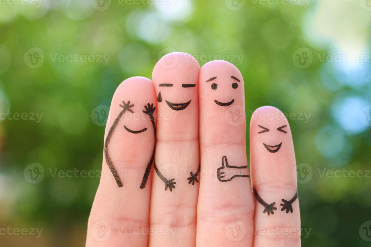 Finger Kunst von Familie. das Konzept von Gruppe von Menschen Lachen. foto