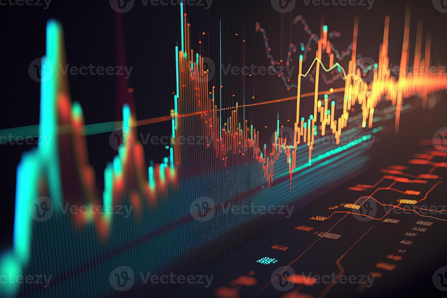 generativ ai, Lager Markt Diagramm Linien, finanziell Graph auf Technologie abstrakt Hintergrund vertreten finanziell Krise, finanziell Kernschmelze. Technologie Konzept, Handel Markt Konzept. foto