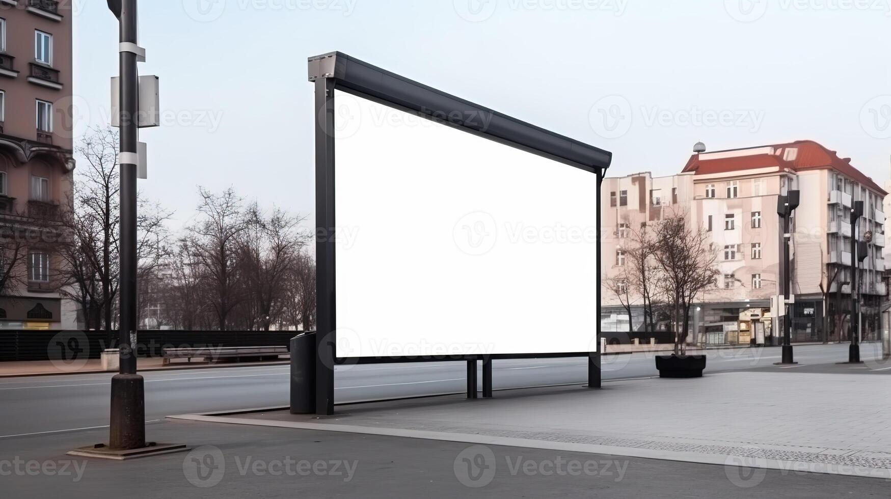 generativ ai, realistisch Straße groß Plakatwand spotten oben leer zum Präsentation Werbung. draussen Zeichen leer im das futuristisch Stadt, Geschäft Konzept foto