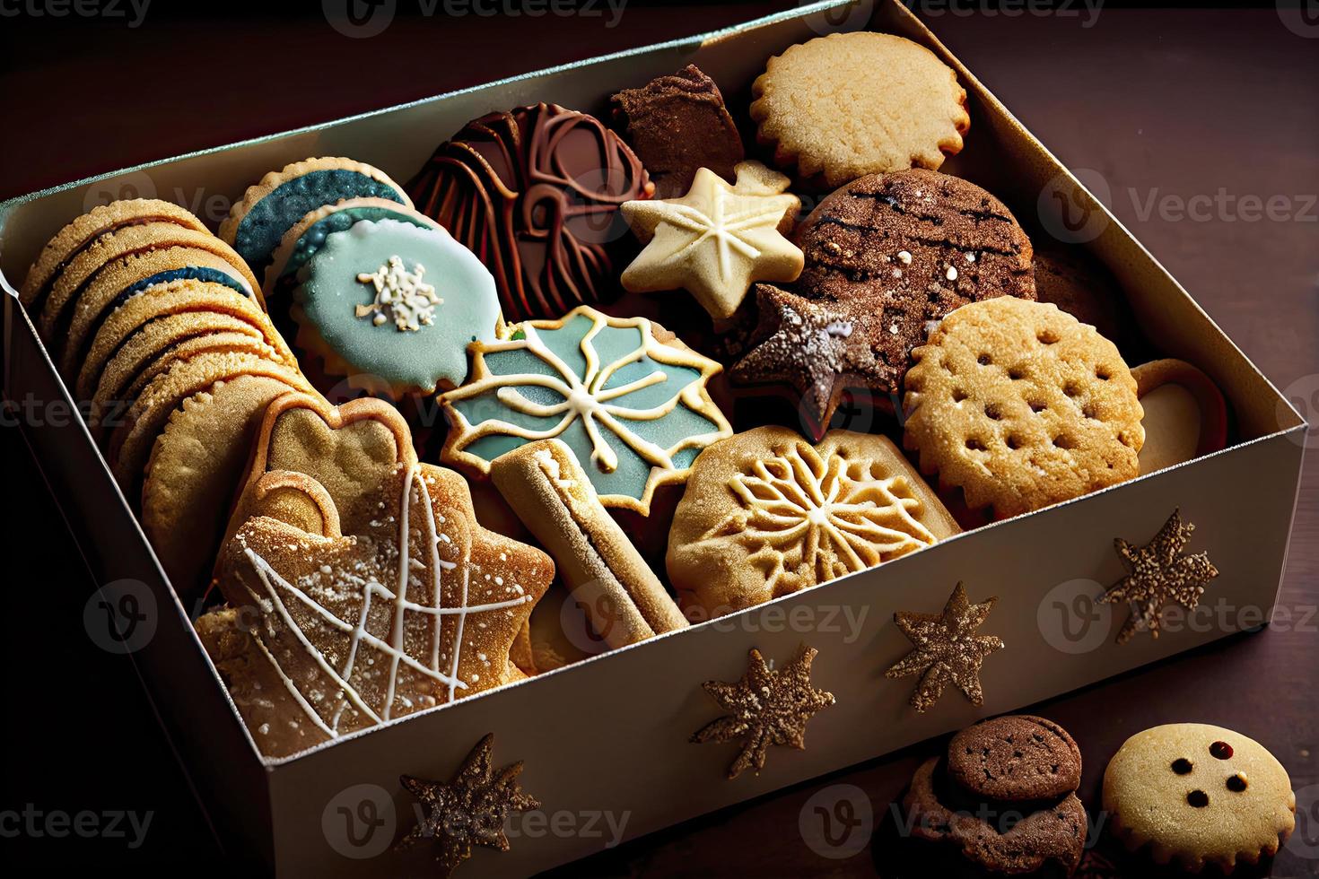 sortiert Weihnachten Kekse im ein Box foto
