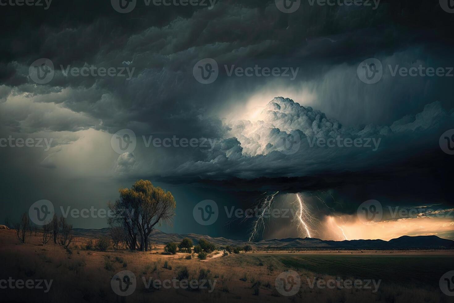 ai generiert abstrakt Hintergrund von Gewitter rollen im Über ein dunkel. foto