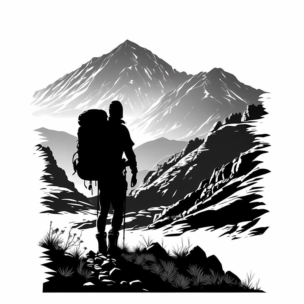 Berg Wanderer Silhouette ai generiert foto