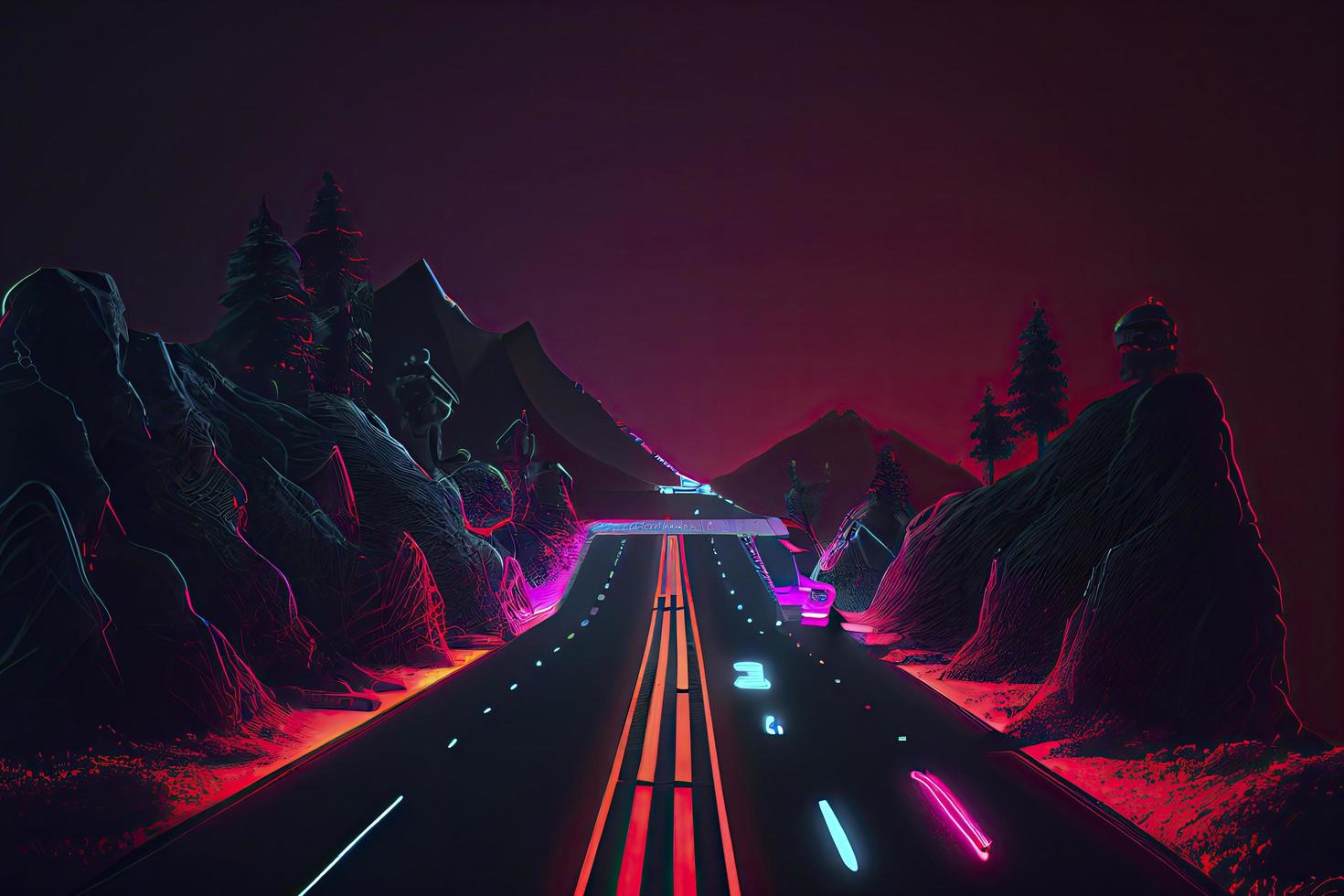 Roadmap Design, Neon- glühend, nach vorne Bewegung, dunkel Umgebung erstellt foto