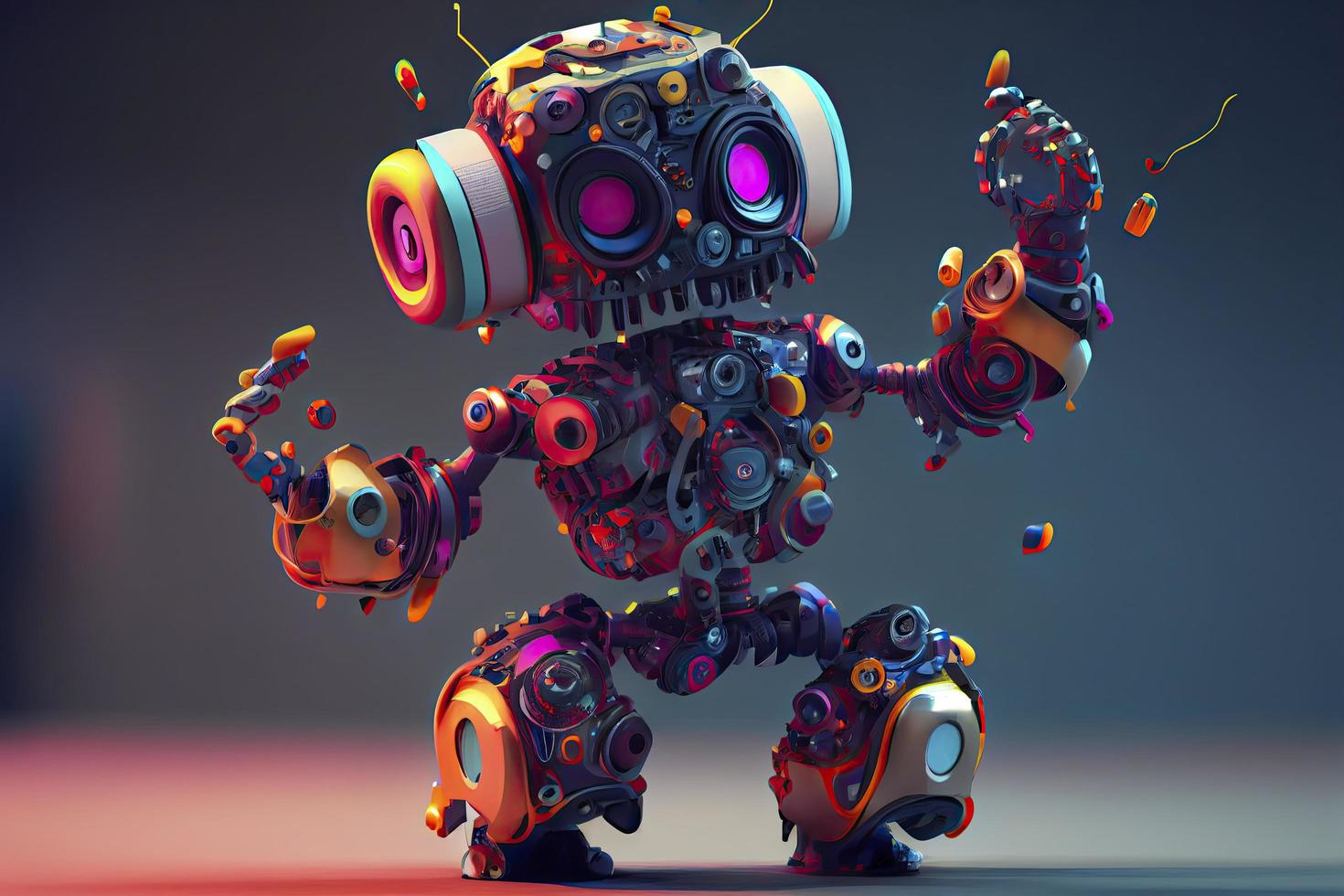 Tanzen Roboter - - diese bunt Roboter ist Tanzen zu das generativ ai Musik- im es ist besitzen Kopf. 3d foto