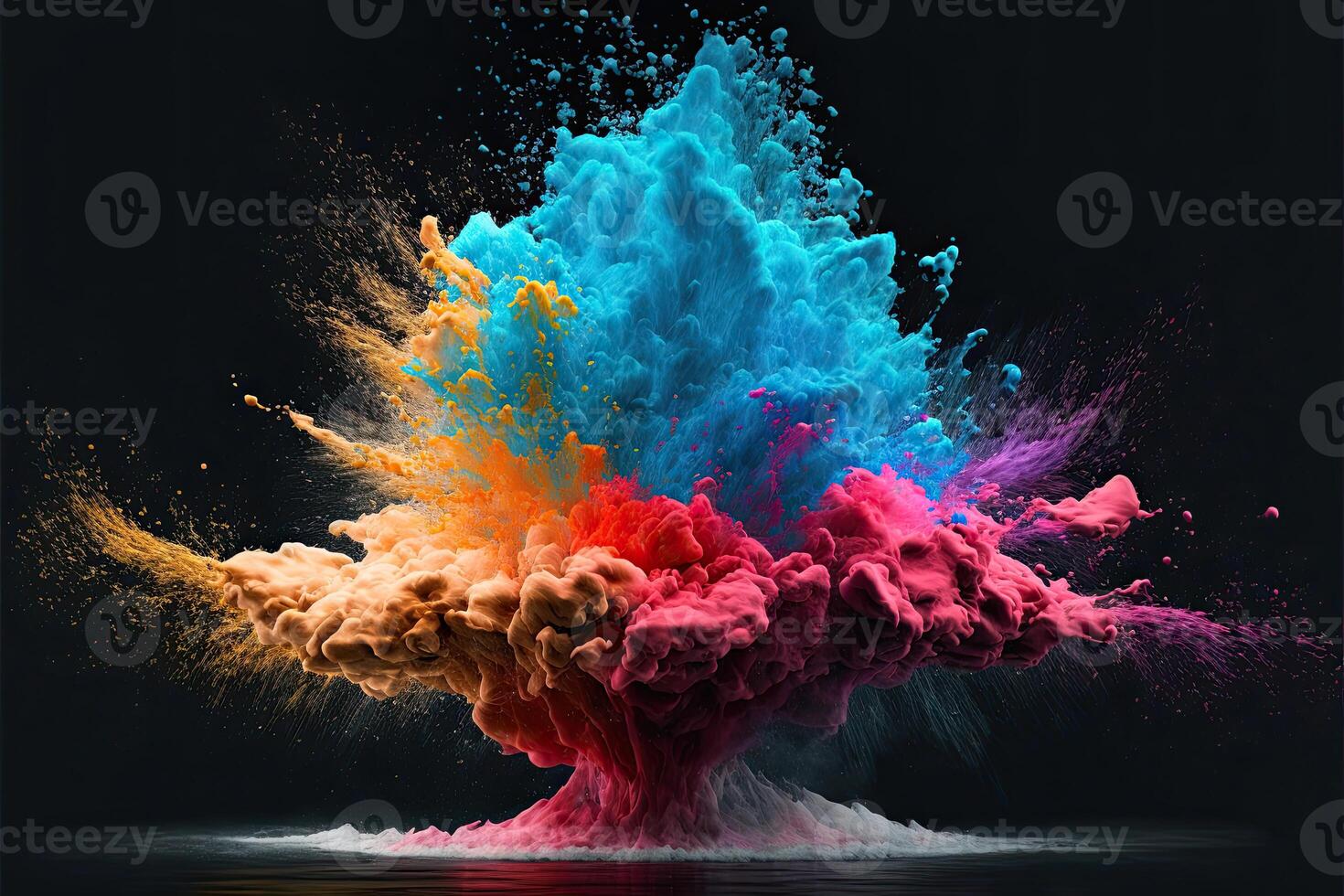 ai generiert Explosion Pulver Regenbogen Farben in das Wasser. foto