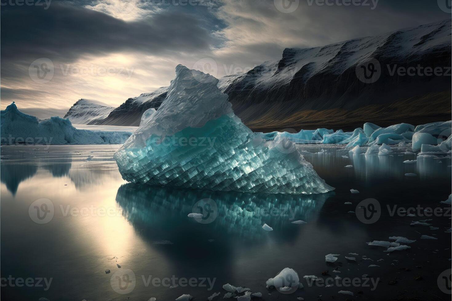 eisig Gletscher Lagune abstrakt Hintergrund. ai generiert foto