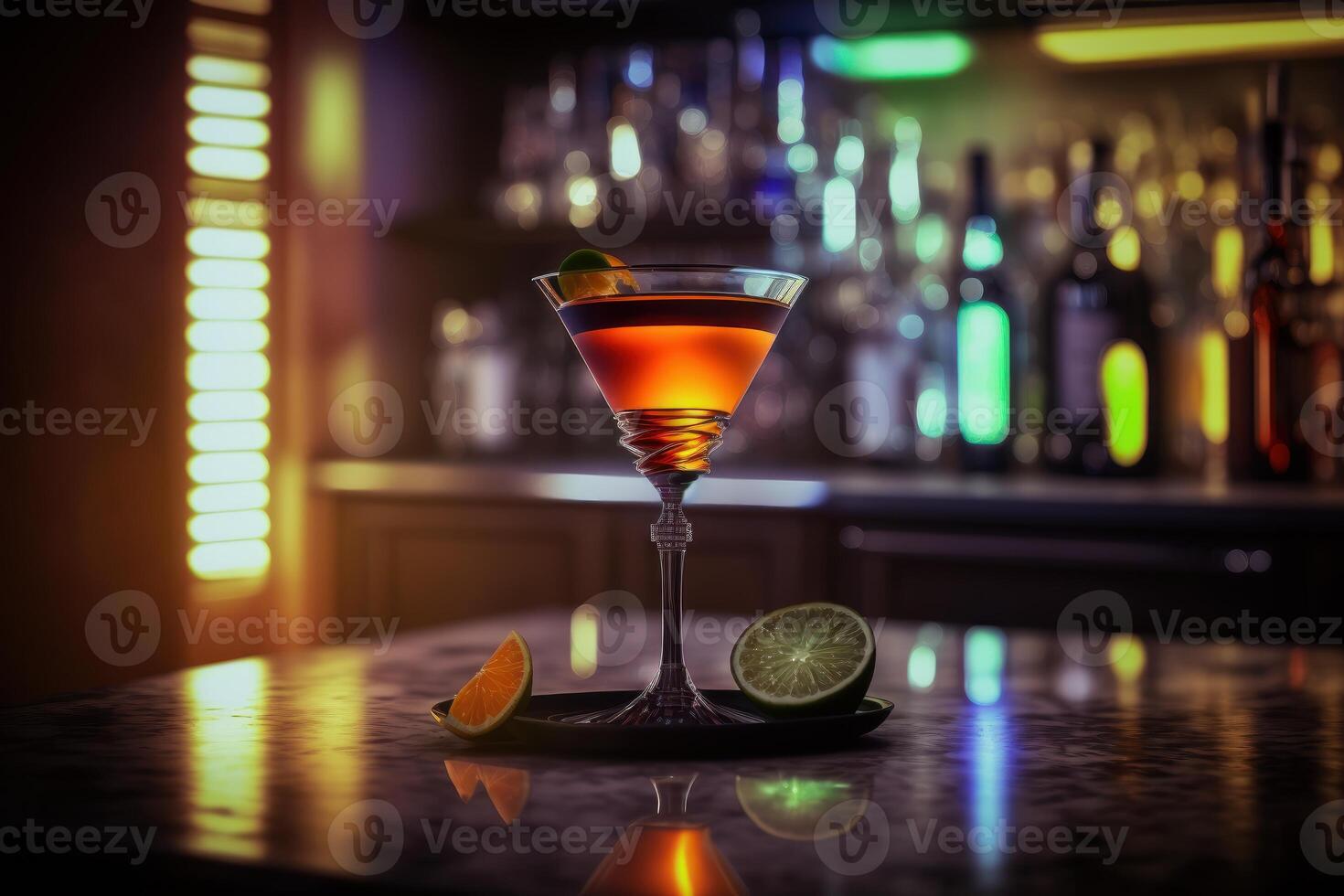 ein Glas von Cocktail mit glühend Licht Hintergrund. erstellt generativ ai foto