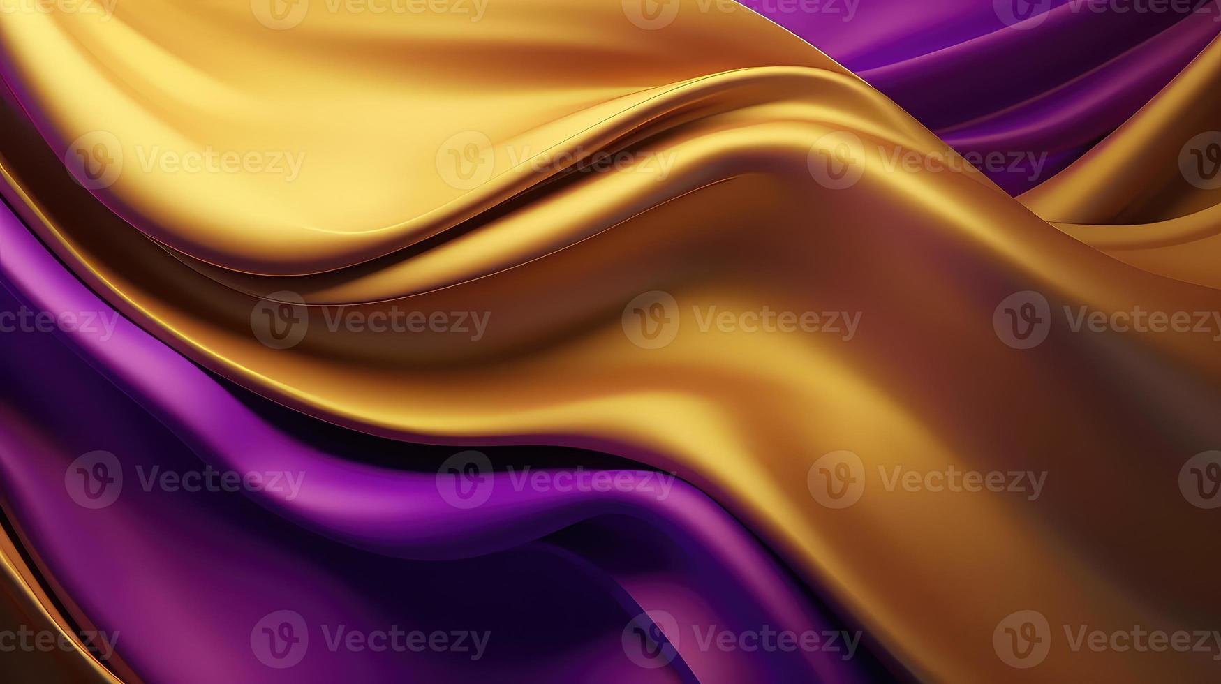 abstrakt Hintergrund mit 3d Welle hell Gold und lila Gradient Seide Stoff. foto