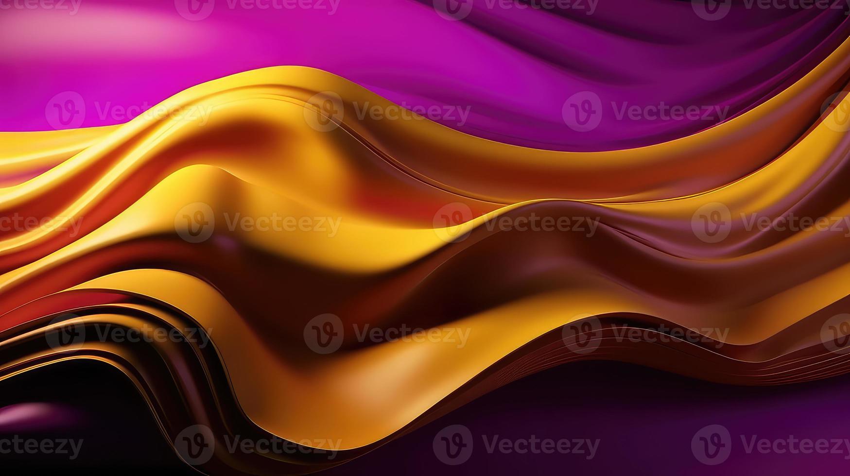 abstrakt Hintergrund mit 3d Welle hell Gold und lila Gradient Seide Stoff. foto