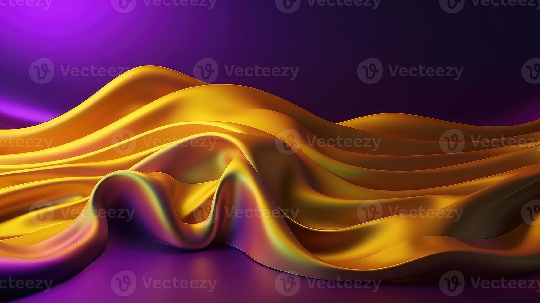 abstrakt Hintergrund mit 3d Welle hell Gold und lila Gradient Seide Stoff. foto