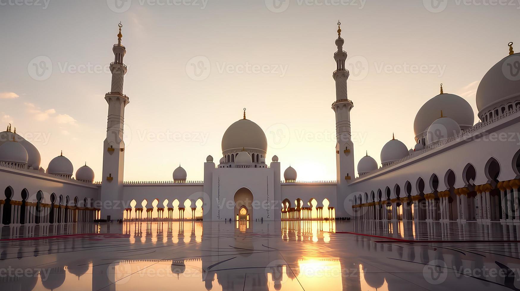 abu dhabi, Vereinigte Arabische Emirate, Scheich zayed großartig Moschee im das abu dhabi, vereinigt arabisch Emirate auf ein Sonnenuntergang Aussicht Hintergrund. foto