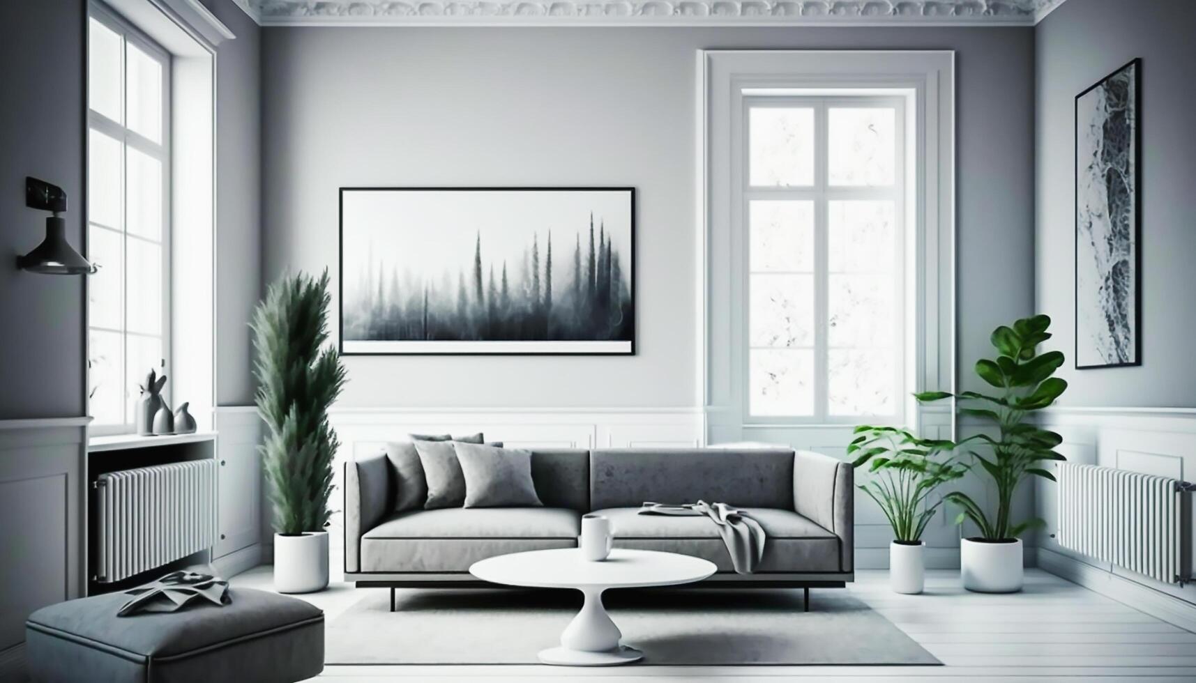 Leben Zimmer Innere mit Design Möbel, generativ ai foto
