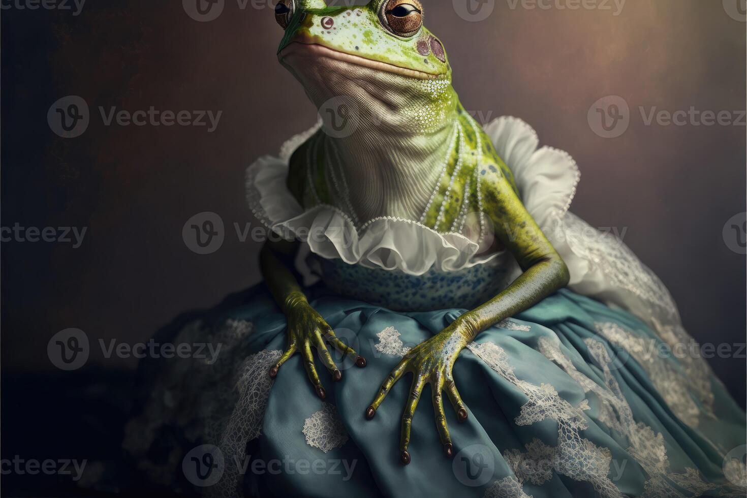 Porträt von Frosch im ein viktorianisch Kleid. ai generiert foto