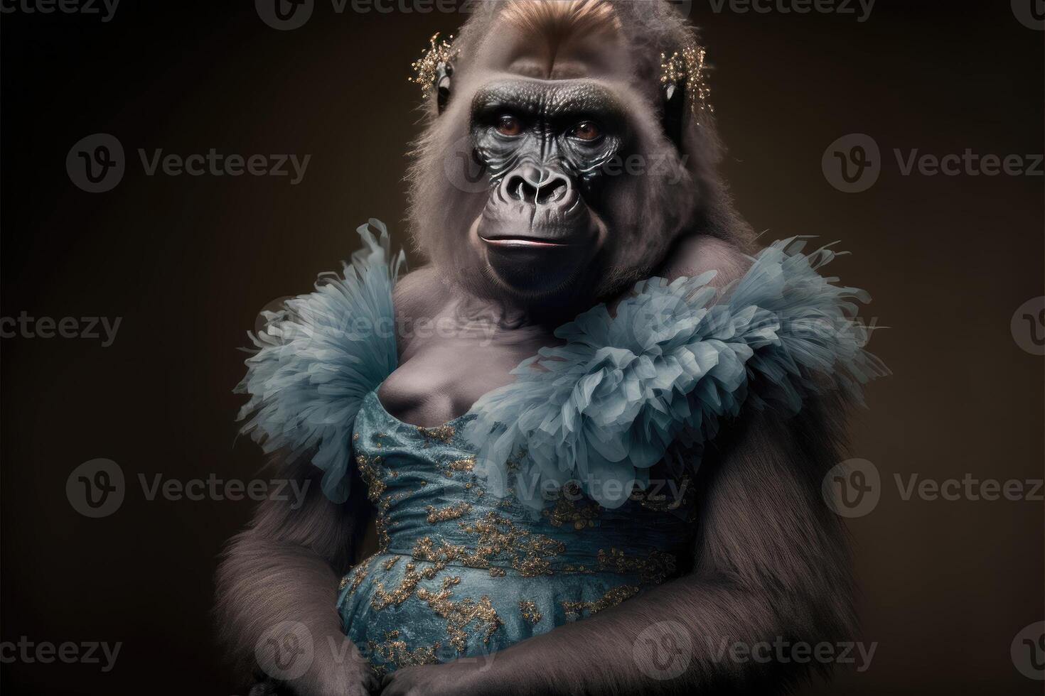 Porträt von Gorilla im ein viktorianisch Kleid. ai generiert foto