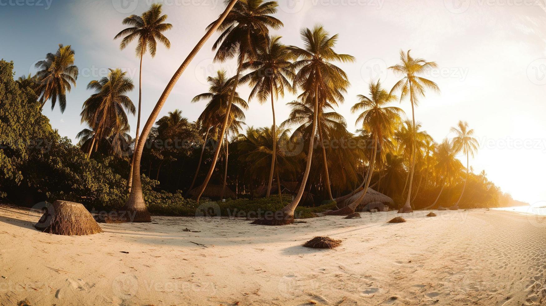 tropisch Paradies oder Kokosnuss Palme Strand oder Weiß Sand Lagune foto