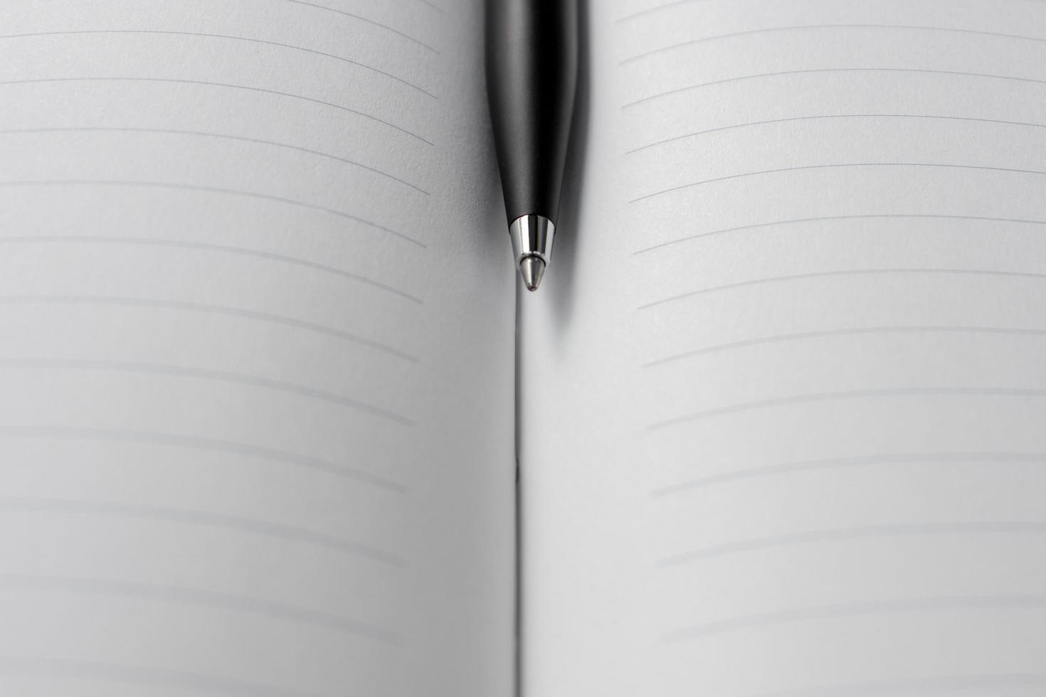 ein Stift platziert auf geöffnet Seite von ein Buch. nach etwas bearbeitet. foto