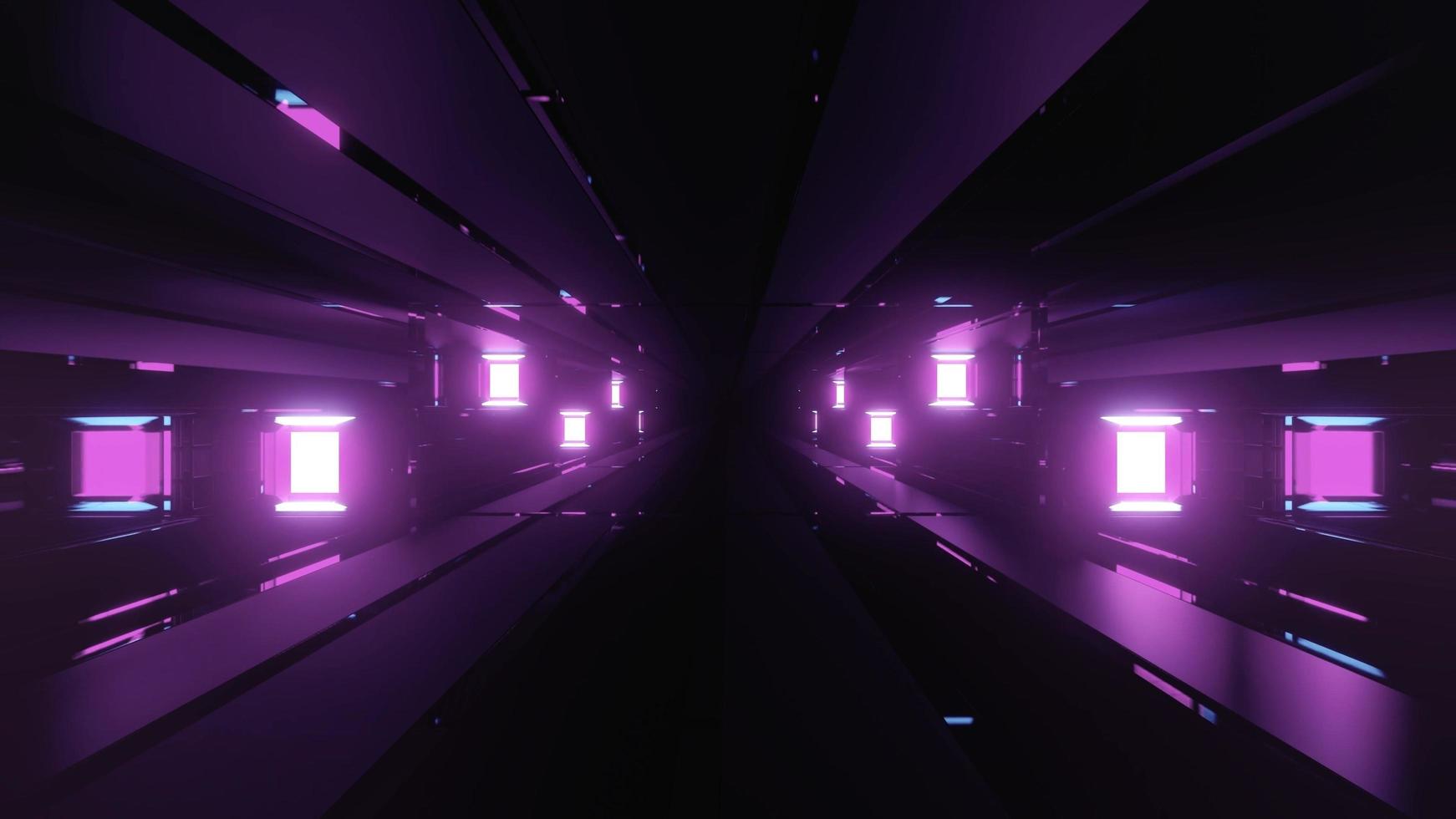 3D-Illustration von violetten Linien und Lichtern auf schwarzem Hintergrund foto