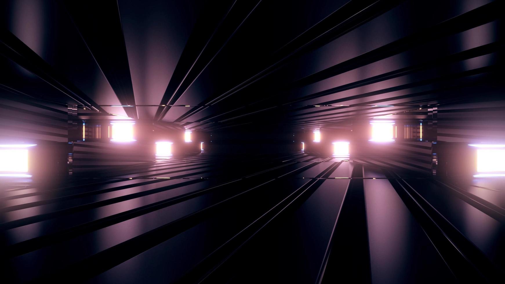 3D-Illustration des endlosen Tunnels mit Neonbeleuchtung foto