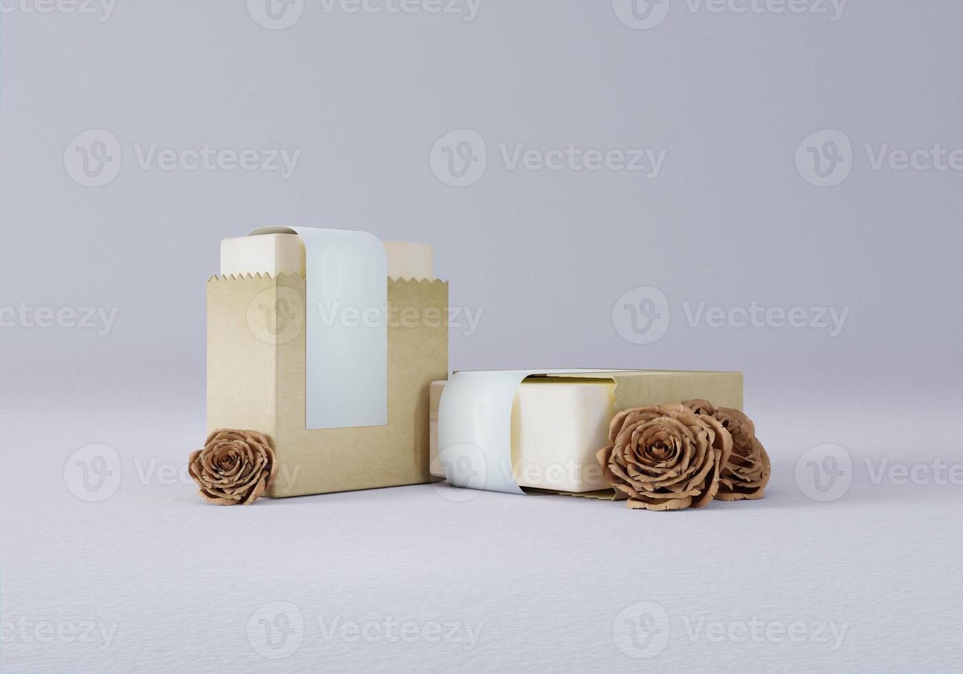 Beige Papier Box Verpackung mit Design Raum foto