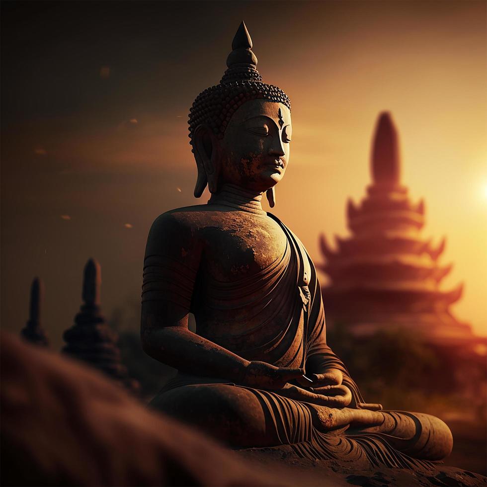 Buddha Statue und Sonnenuntergang Bild im Buddhismus Makha Bucha Tag Visakha Bucha Tag Songkran Tag Buddha Purnima foto