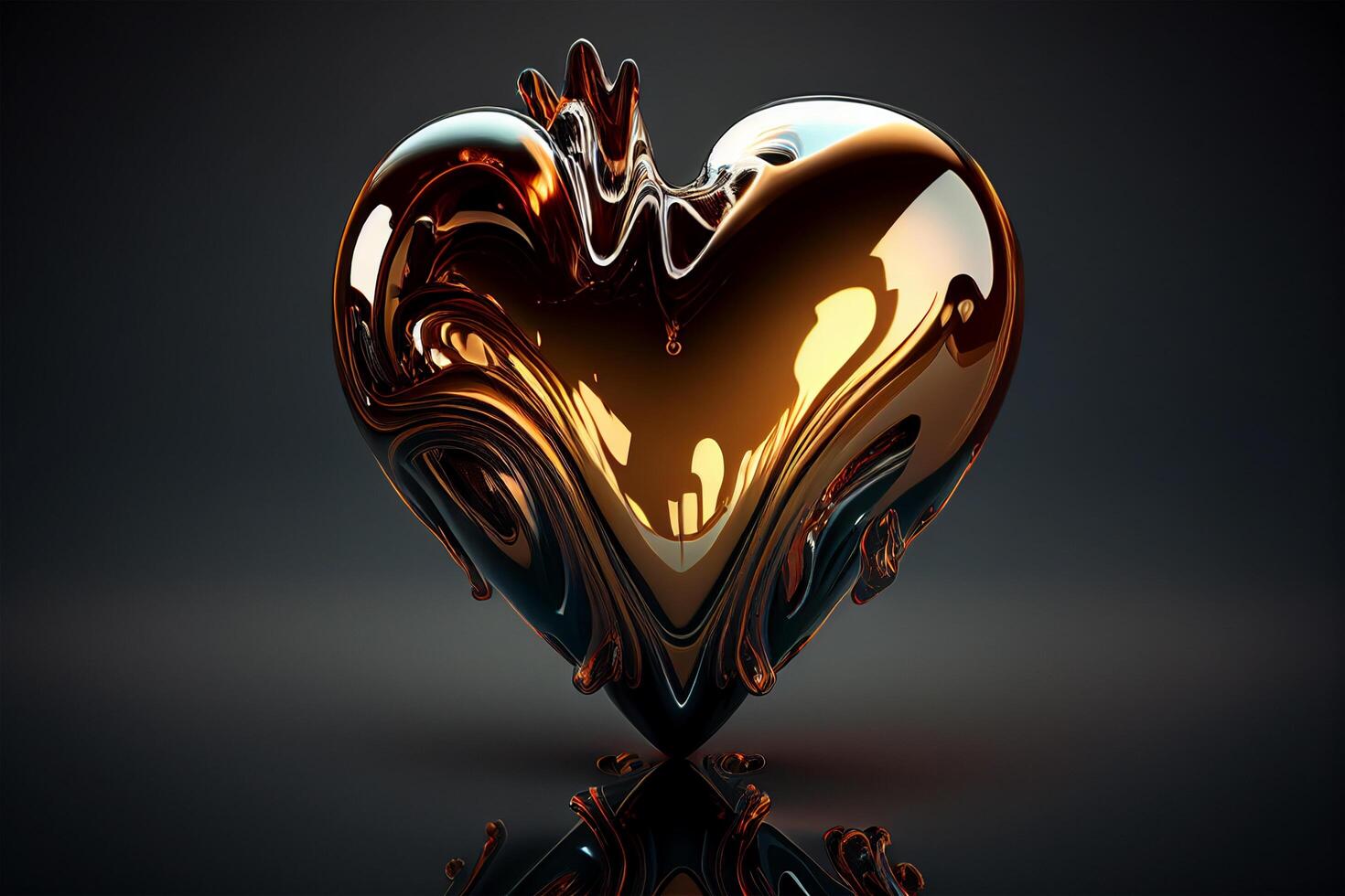 3d Illustration von golden Herz auf ein schwarz Hintergrund. 3d Rendern generativ ai foto