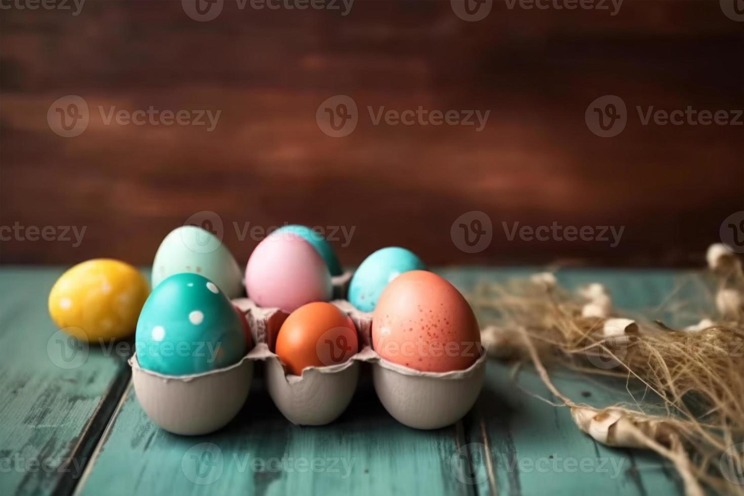 glücklich Ostern Tag Hintergrund und Hintergrund, süß Hase Kaninchen, Ornament, und bunt Ei, Kopieren Raum Gruß und Hintergrund, Banner, rustikal Jahrgang Design Material. feiern Ostern. foto