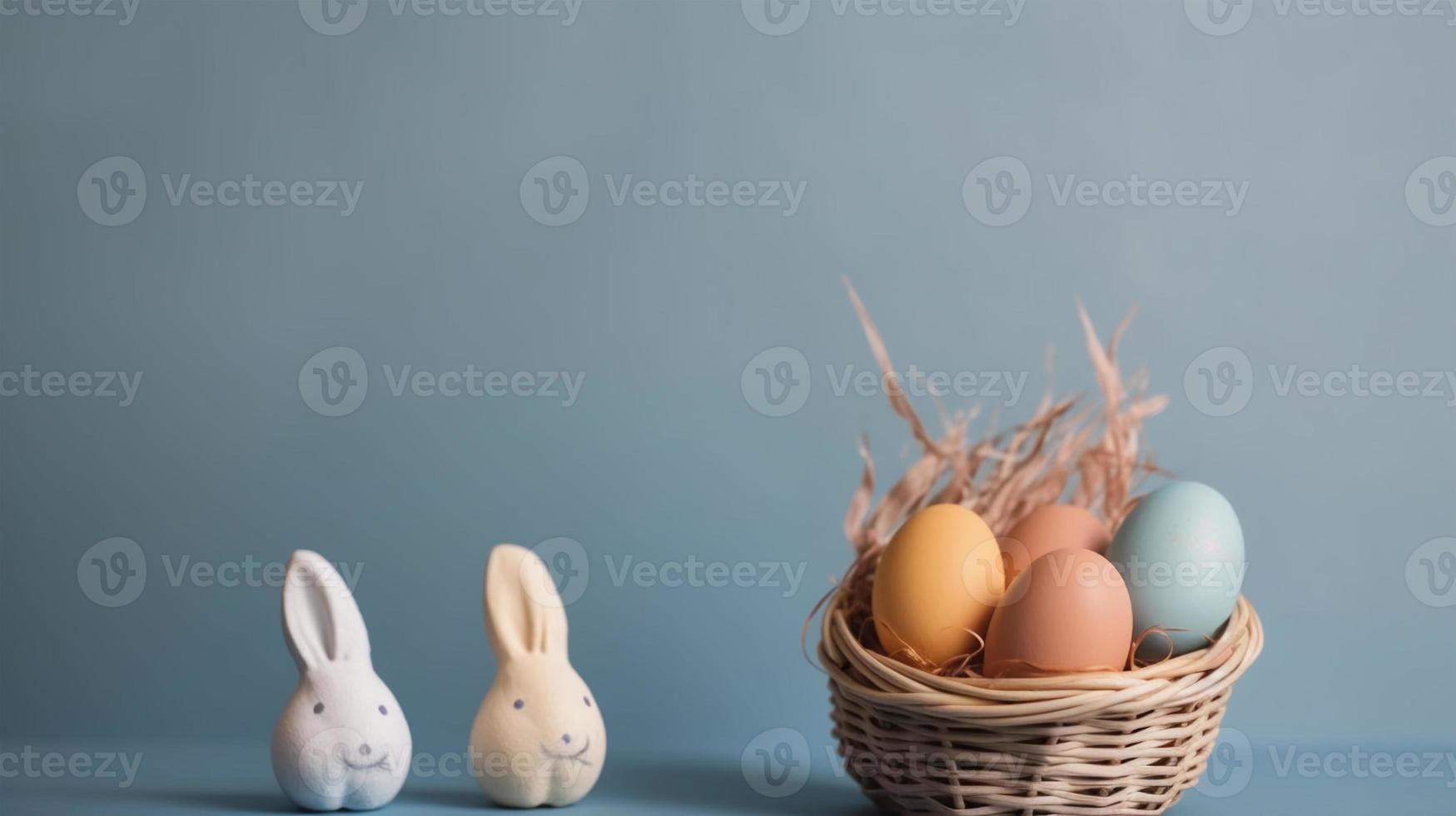 glücklich Ostern Tag Hintergrund und Hintergrund, süß Hase Kaninchen, Ornament, und bunt Ei, Kopieren Raum Gruß und Hintergrund, Banner, rustikal Jahrgang Design Material. feiern Ostern. foto