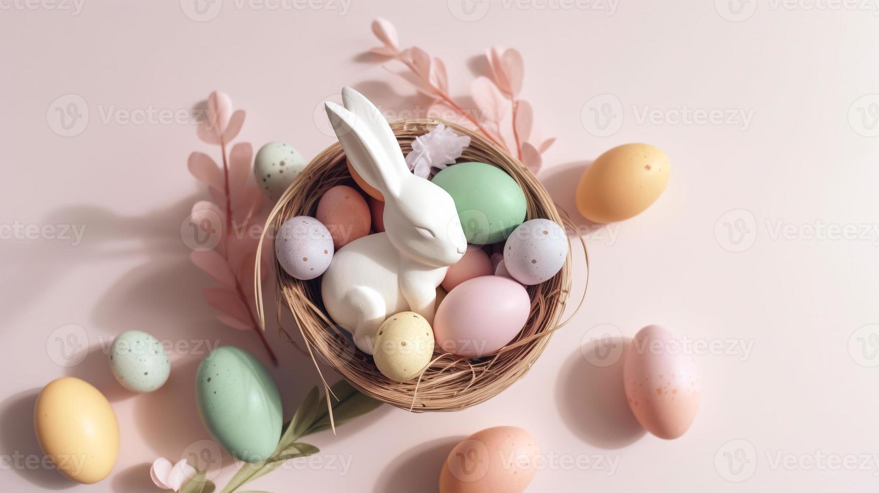 glücklich Ostern Tag Hintergrund und Hintergrund, süß Hase Kaninchen, Ornament, und bunt Ei, Kopieren Raum Gruß und Hintergrund, Banner, rustikal Jahrgang Design Material. feiern Ostern. foto