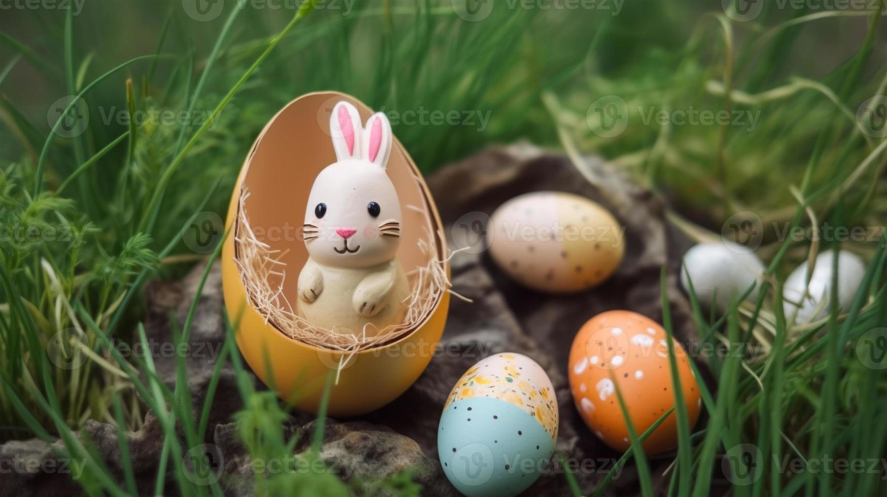 glücklich Ostern Tag Hintergrund und Hintergrund, süß Hase Kaninchen, Ornament, und bunt Ei, Kopieren Raum Gruß und Hintergrund, Banner, rustikal Jahrgang Design Material. feiern Ostern. foto