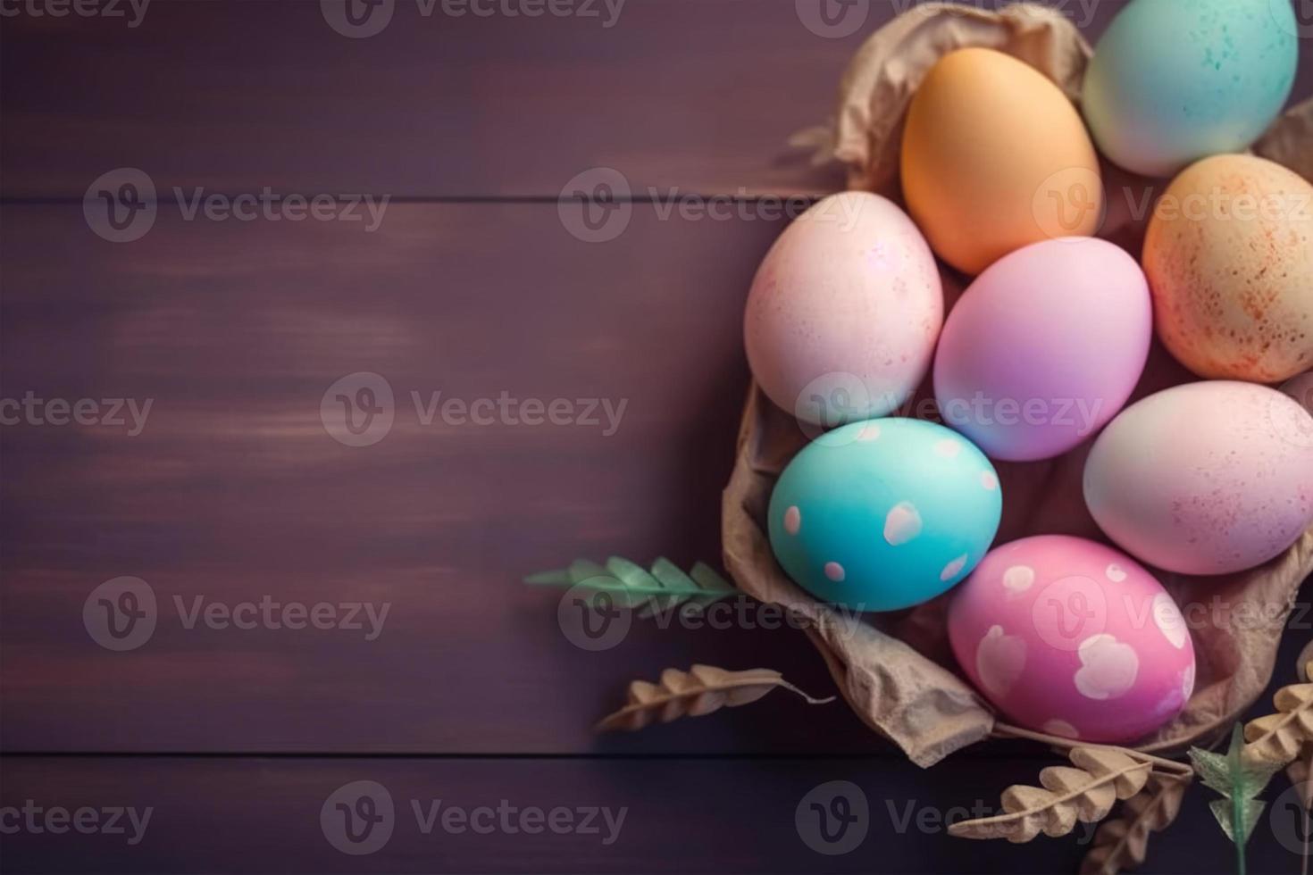 glücklich Ostern Tag Hintergrund und Hintergrund, süß Hase Kaninchen, Ornament, und bunt Ei, Kopieren Raum Gruß und Hintergrund, Banner, rustikal Jahrgang Design Material. feiern Ostern. foto