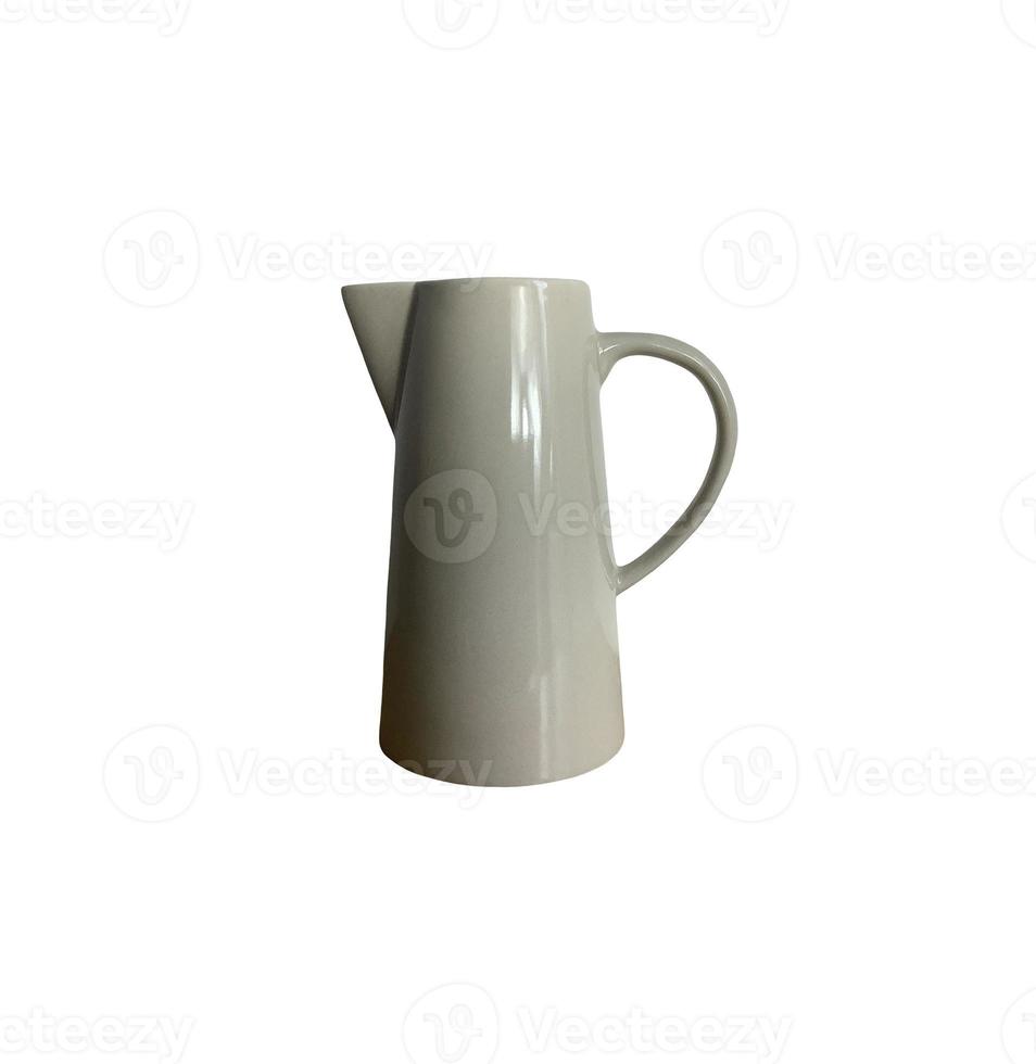 Licht grau Keramik Krug zum Milch, Wasser, Blume Vase, ausgeschnitten isoliert Objekt, Ausschnitt Pfad foto