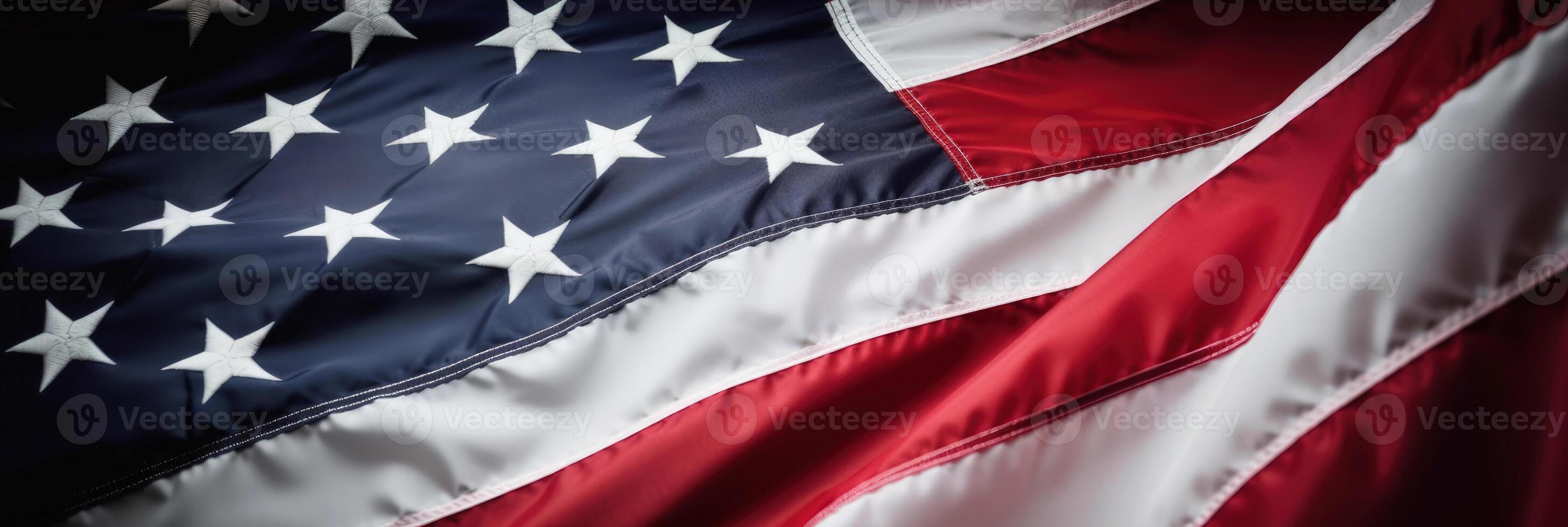 amerikanisch Flagge von das vereinigt Zustände von Amerika. winken Sterne und Streifen Banner. generativ ai. foto