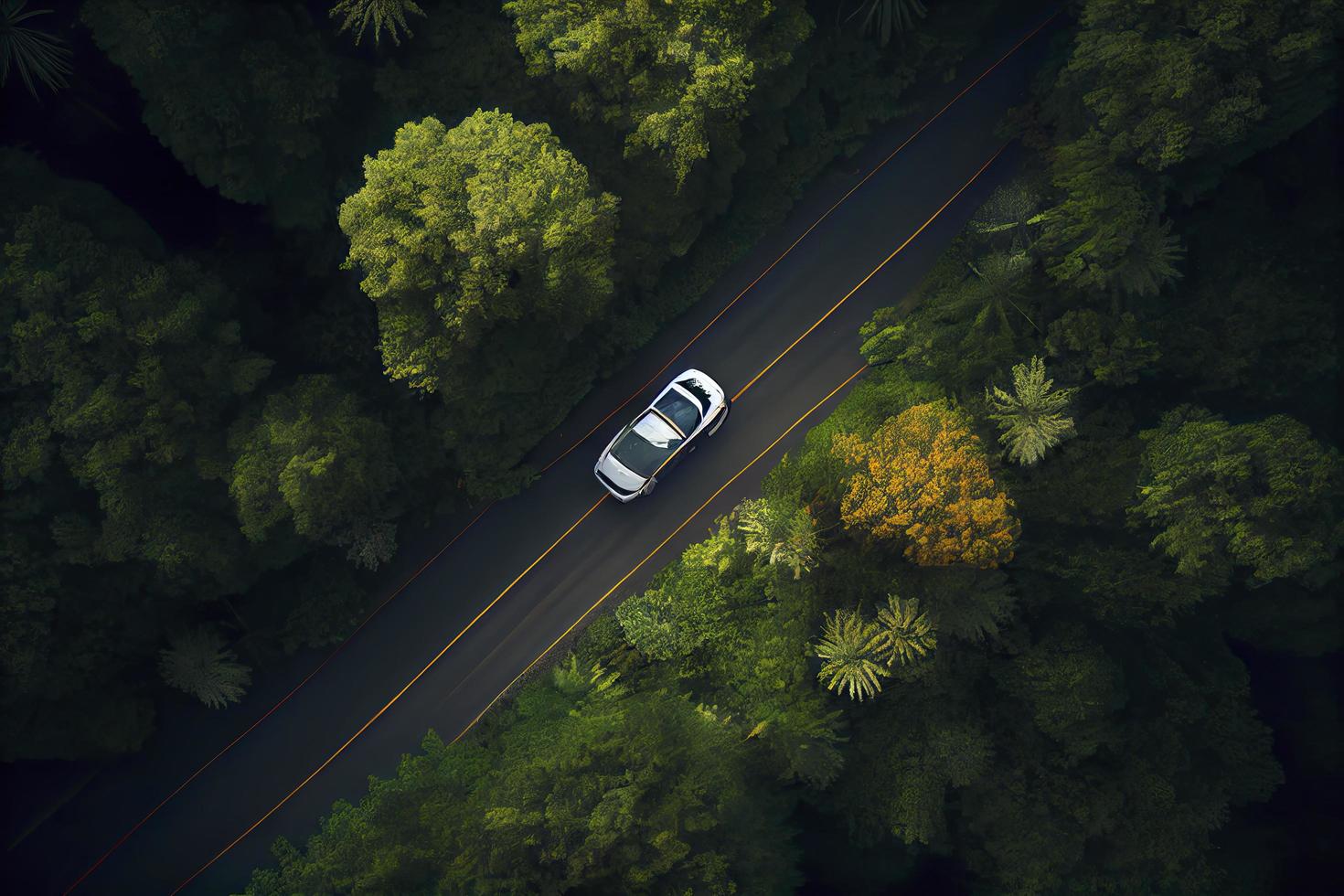 Auto Fahren auf ein kurvig Straße auf ein Berg im ein Wald foto