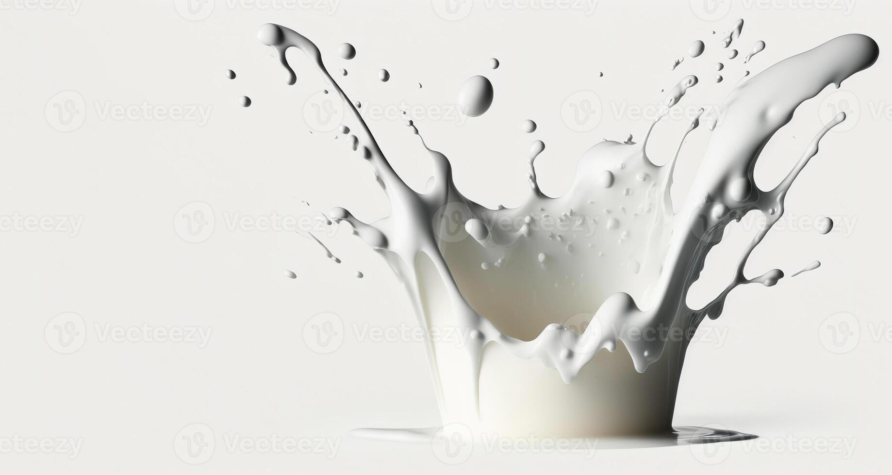 generativ ai, fließend Flüssigkeit mit spritzt im Weiß Farbe. glänzend Sahne Milch Flüssigkeit Banner, 3d Wirkung, modern Makro fotorealistisch abstrakt Hintergrund Illustration. foto