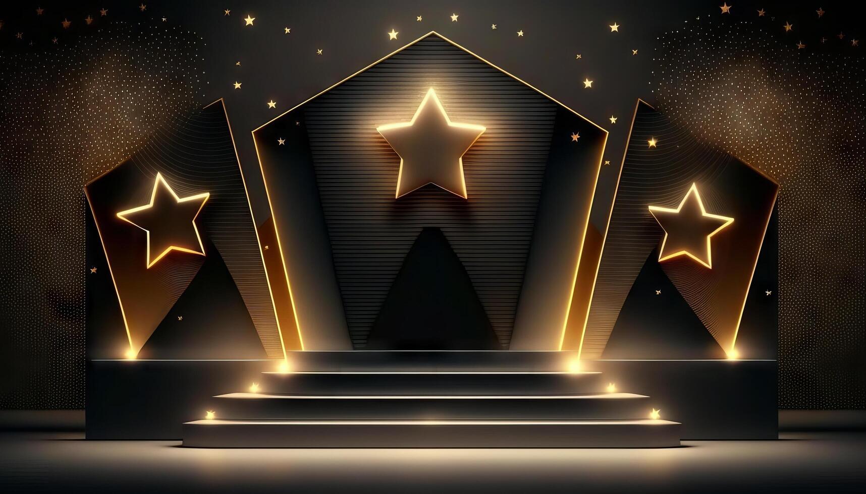 vergeben Zeremonie Hintergrund mit Podium und 3d Gold Star Element. generativ ai foto