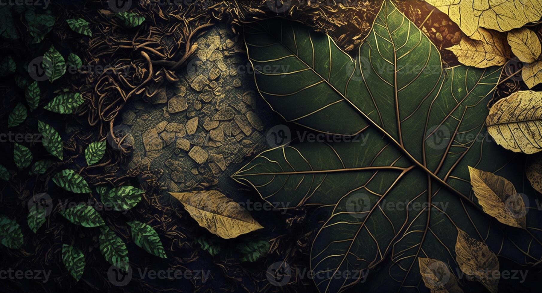 fesselnd Texturen von Blätter, Holz, und Steine Hintergrund generativ ai foto