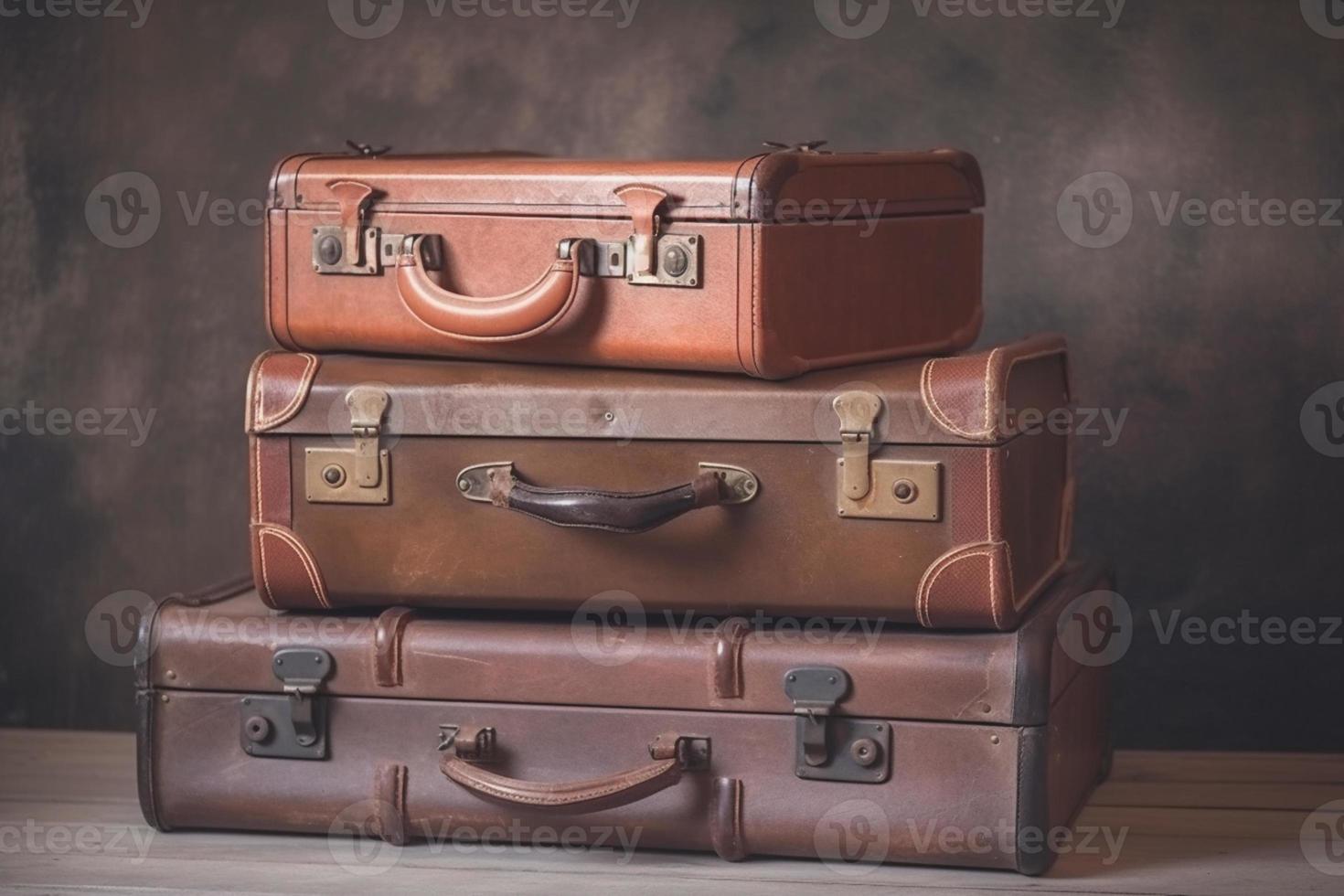 Jahrgang alt klassisch Reise Leder Koffer auf Hintergrund. 90er Jahre Konzepte. Jahrgang Stil gefiltert Foto. foto