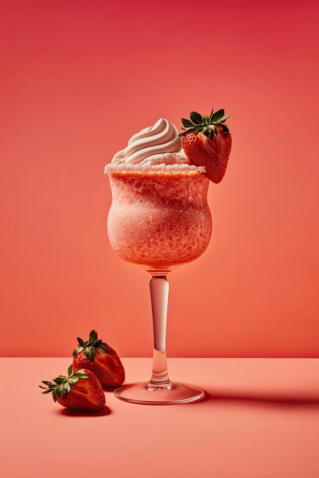 Erdbeere Margarita Cocktail auf ein Rosa Hintergrund. Illustration ai generativ foto