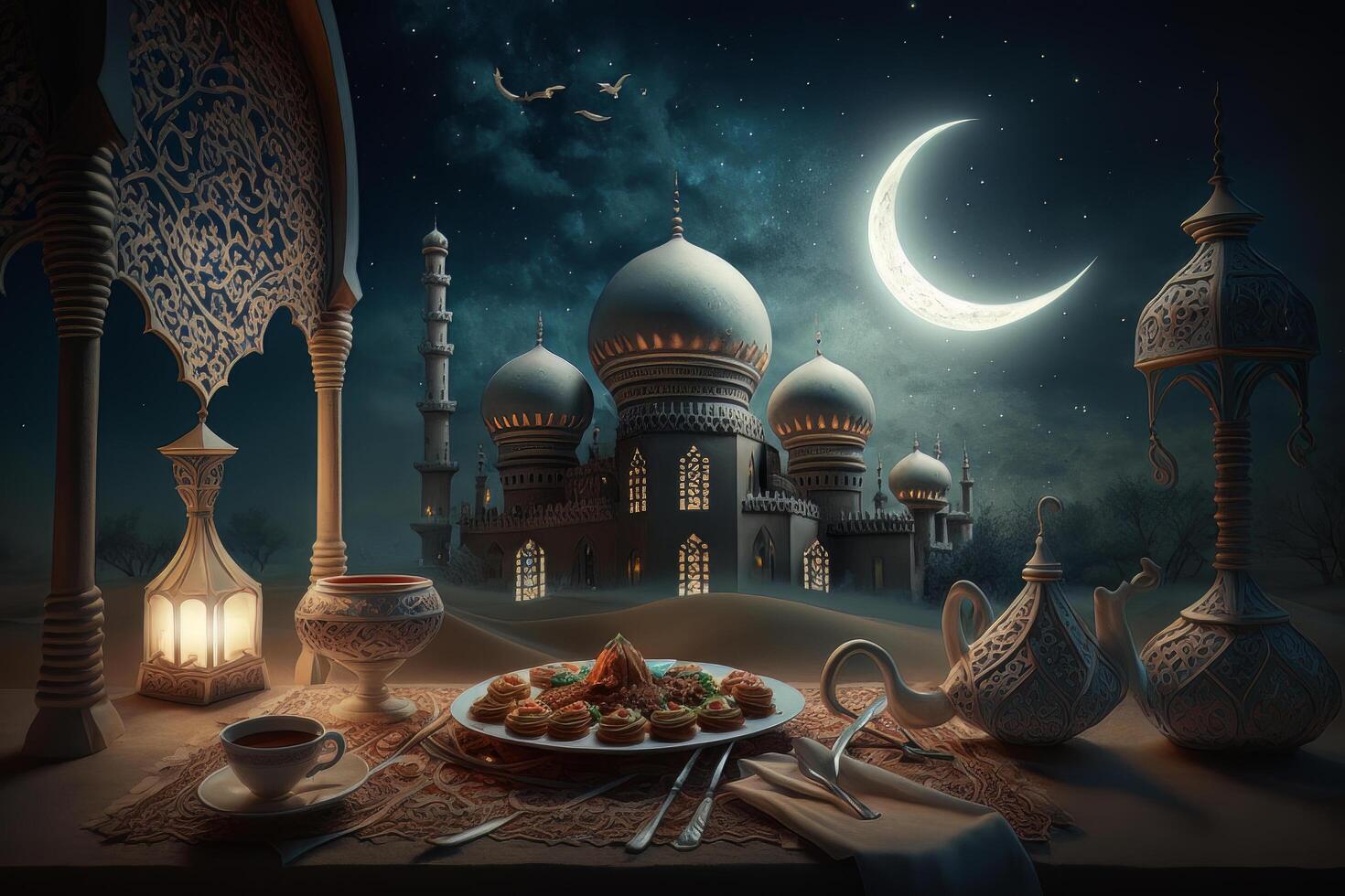 festlich Foto Ramadan kareem Hintergrund. Illustration ai generativ