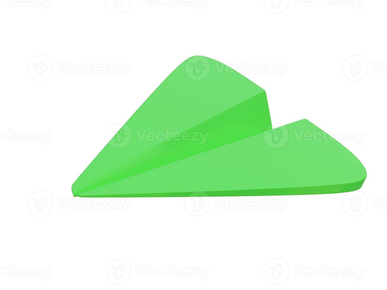 Flugzeugsymbol aus grünem Papier. 3D-Rendering. foto