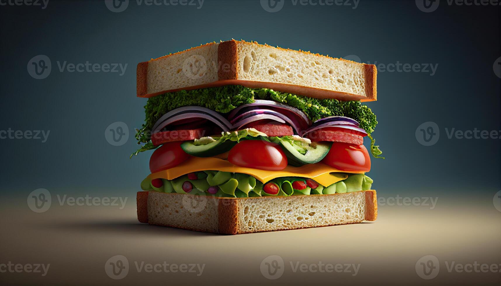 Sandwich auf Tisch, lecker Essen Illustration. generativ ai foto