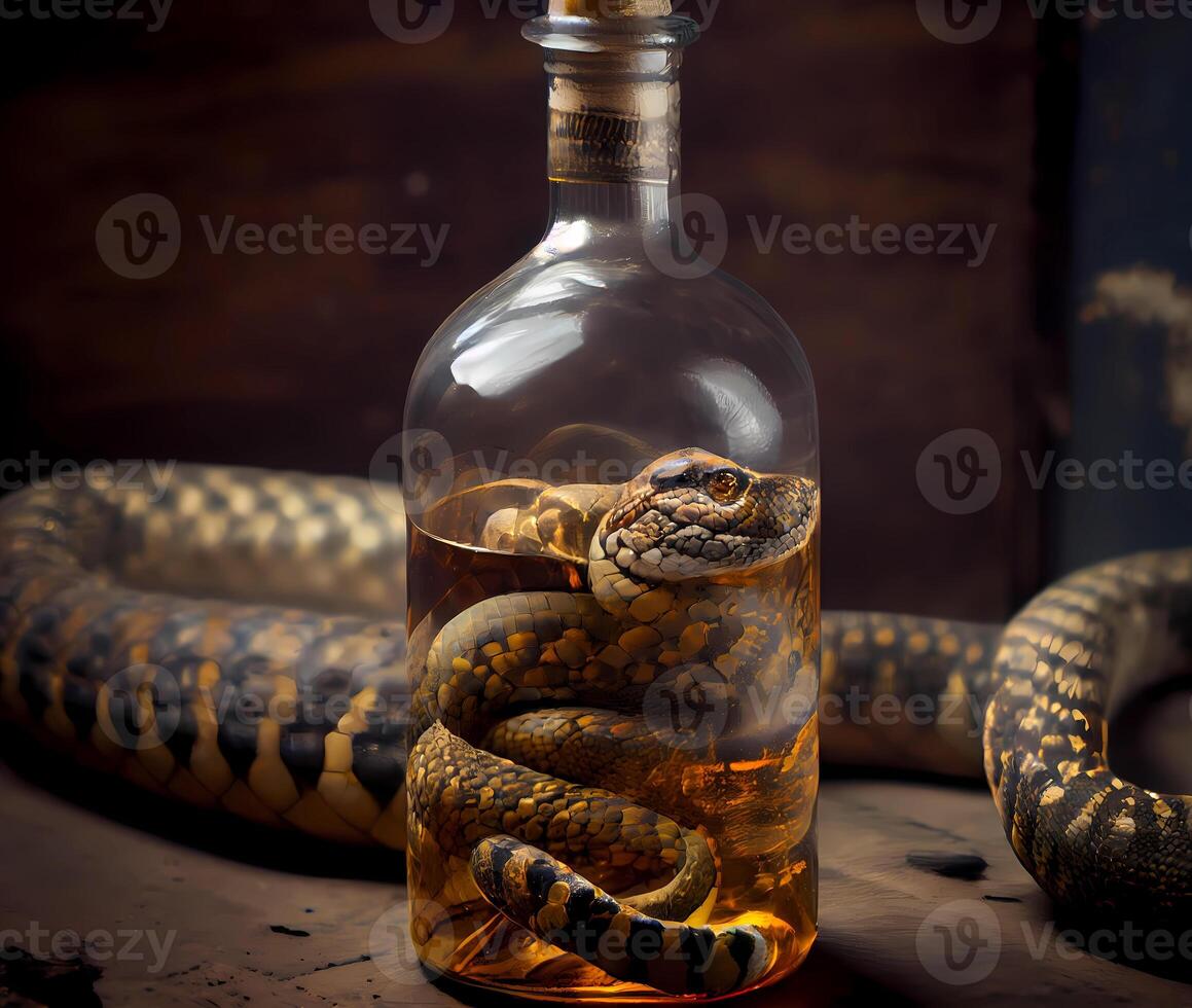 asiatisch alkoholisch trinken mit Schlange. traditionell stark Alkohol. ai generiert foto