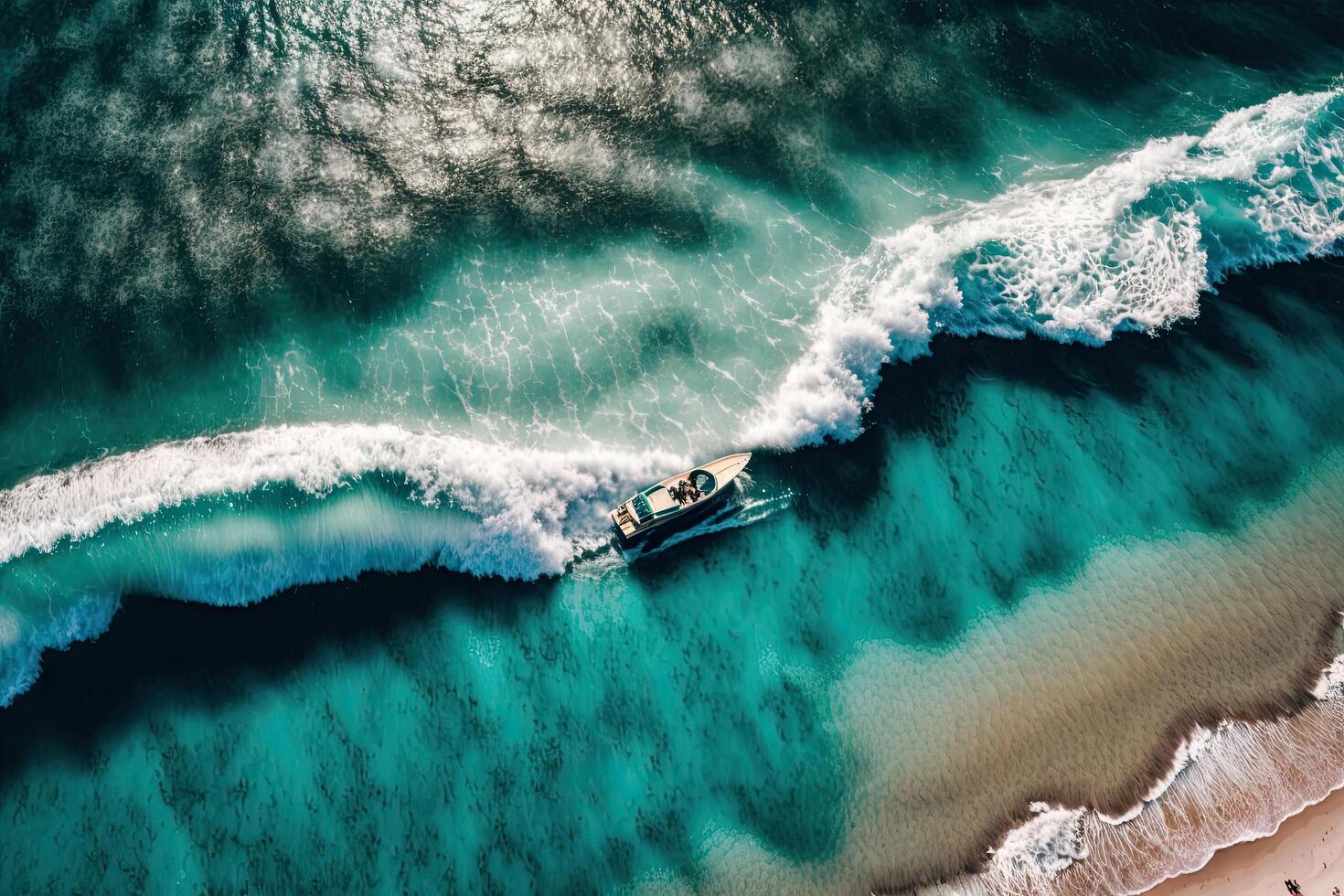 Welle und Boot auf das Strand wie Hintergrund. schön Natur. Illustration ai generativ foto