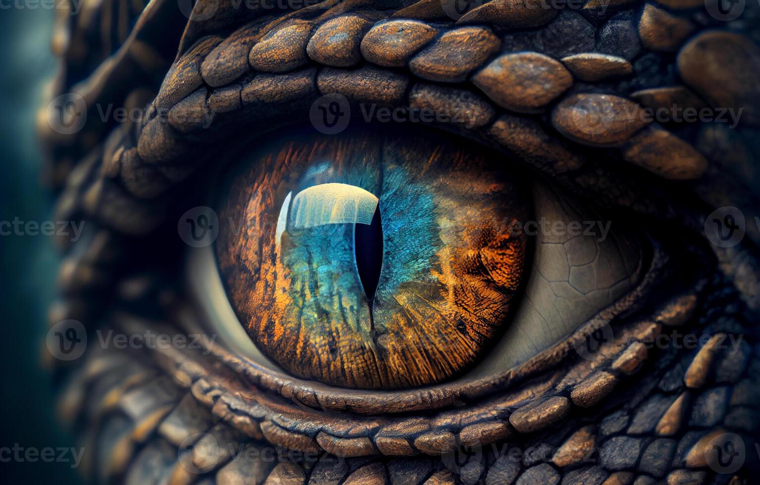 räuberisch Auge von das Drachen Nahansicht. Eidechse Auge. ai generiert foto