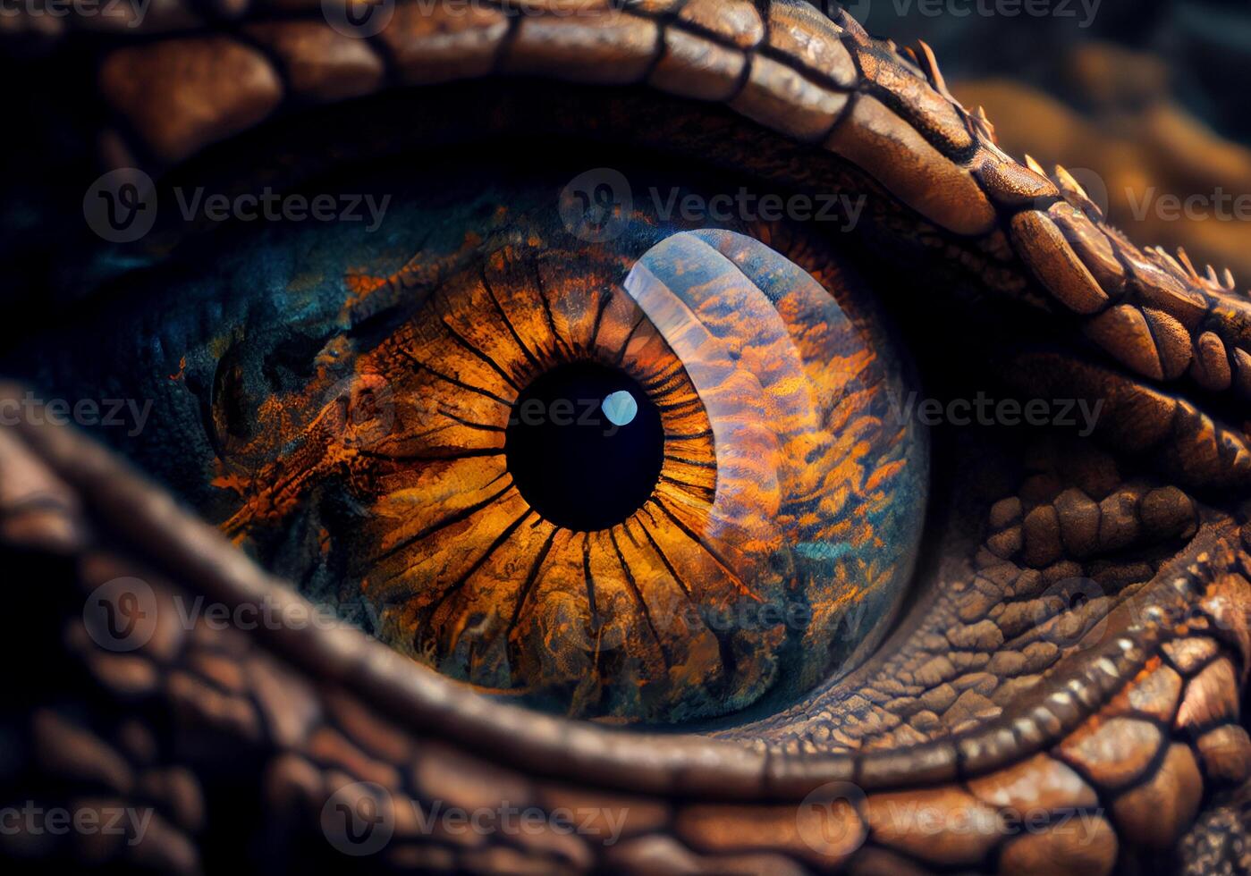 räuberisch Auge von das Drachen Nahansicht. Eidechse Auge. ai generiert foto