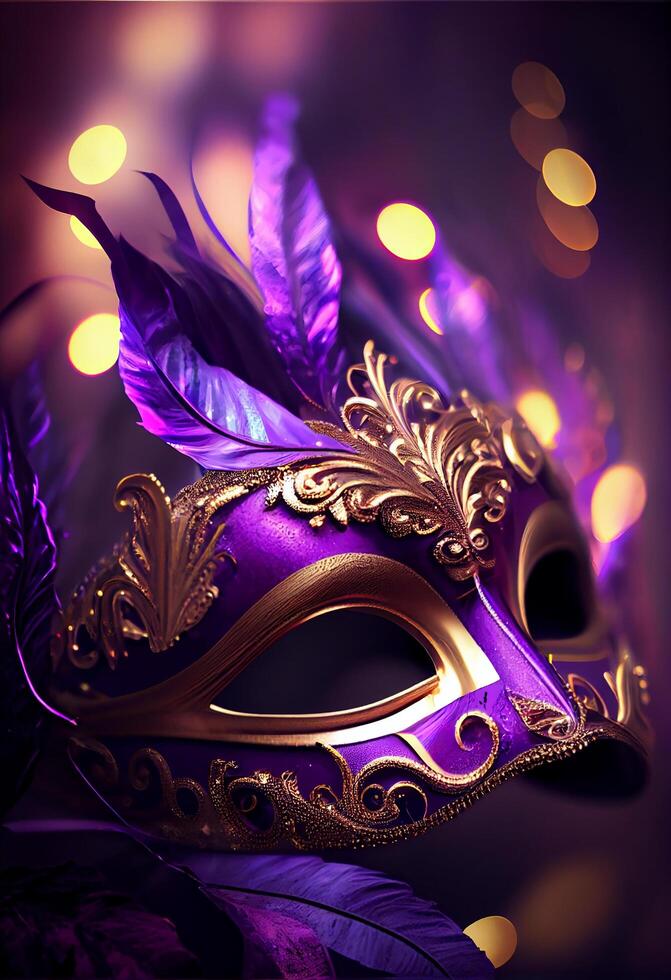 violett Karneval gras Karneval Hintergrund mit Maske. generativ ai foto