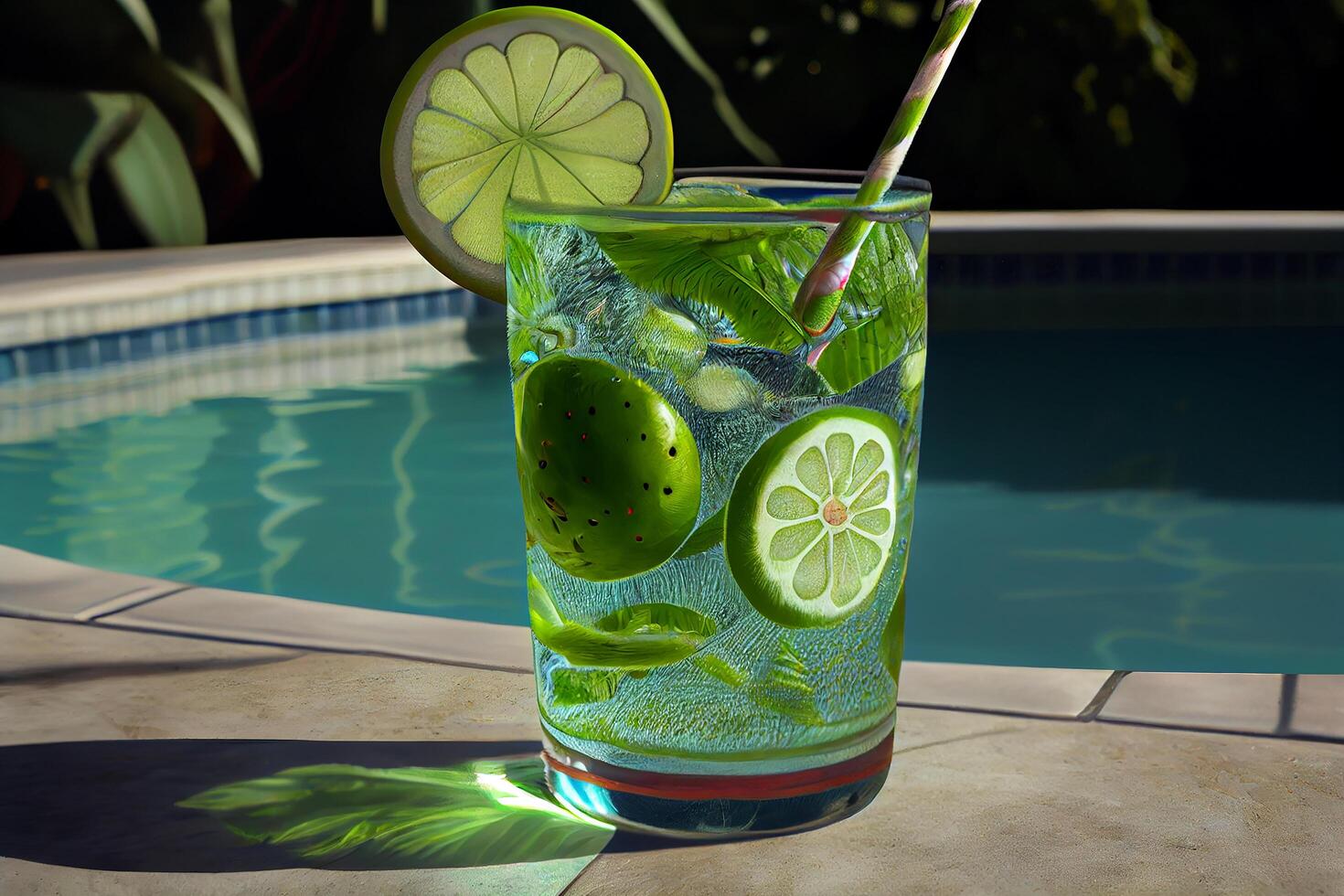 Mojito Cocktail in der Nähe von das Schwimmbad. Illustration generativ ai foto