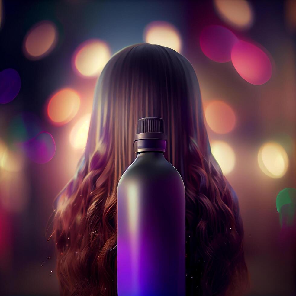 elegant Haar Pflege sprühen Flasche verwischen Hintergrund. Illustration generativ ai foto