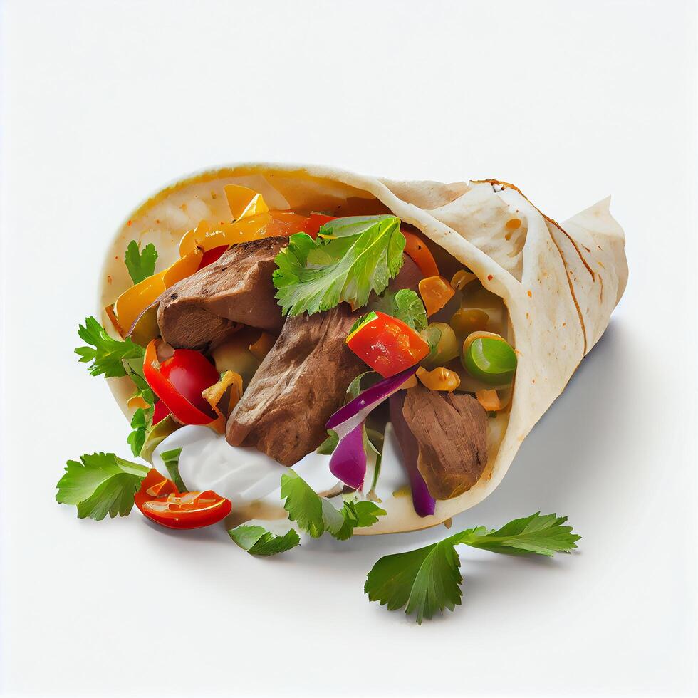 Kebab mit Lamm und Gemüse in Fladenbrot. generative KI foto